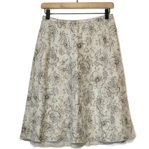 J Jill Linen Floral Fit and Flare Above The Knee Beige Gray Mini Skirt Size SP